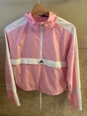 adidas Pink and White Pullover Hooded Windbreaker